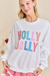 Holly Jolly White Holiday Sweatshirt Festive Winter Pullover