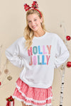 Holly Jolly White Holiday Sweatshirt Festive Winter Pullover