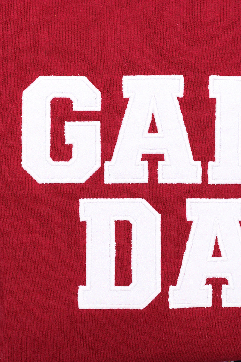 PREORDER: Embroidered Glitter Game Day Sweatshirt in Crimson/White