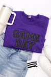 PREORDER: Embroidered Glitter Game Day Sweatshirt in Purple/Black