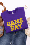 PREORDER: Embroidered Glitter Game Day Sweatshirt in Purple/Golden Yellow