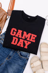 PREORDER: Embroidered Glitter Game Day Sweatshirt in Black/Red