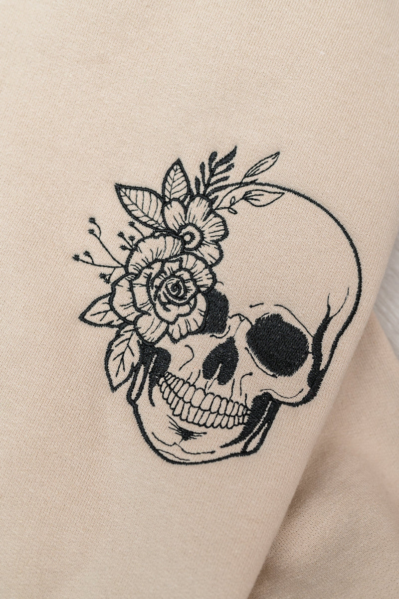 PREORDER: Embroidered Floral Skull Sweatshirt