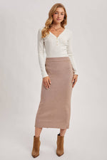 Ribbed Knit Waistband Midi Skirt