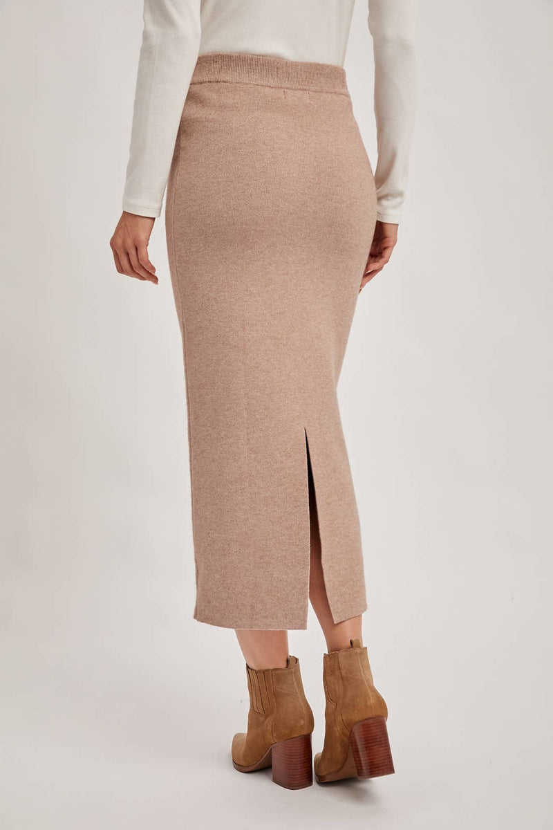 Ribbed Knit Waistband Midi Skirt