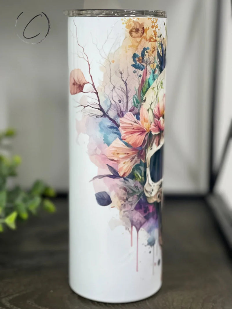 PREORDER: Boho Floral Skull Skinny Tumbler