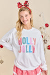 Holly Jolly White Holiday Sweatshirt Festive Winter Pullover