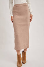Ribbed Knit Waistband Midi Skirt