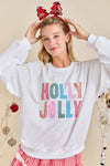 Holly Jolly White Holiday Sweatshirt Festive Winter Pullover