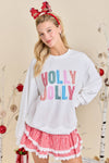 Holly Jolly White Holiday Sweatshirt Festive Winter Pullover