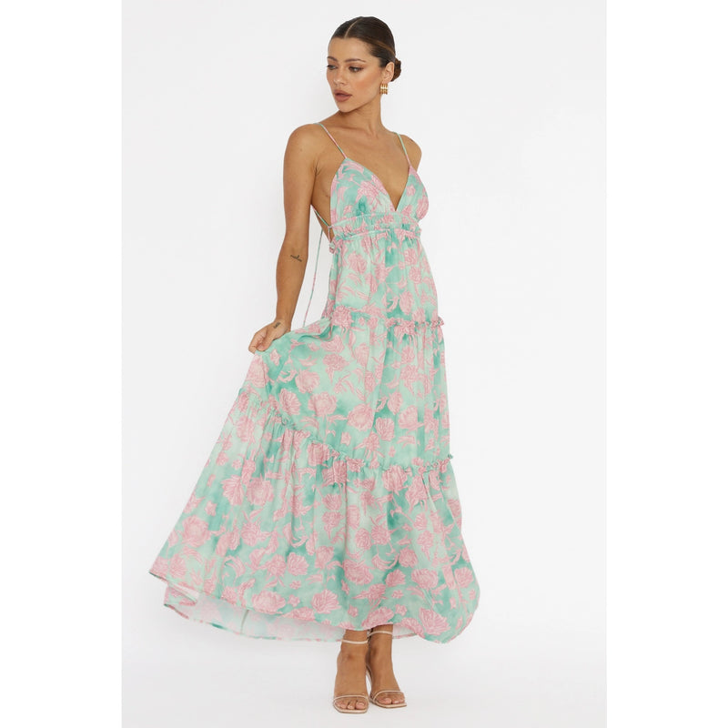 Open Back Floral Print Maxi Dress
