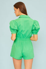 Kelly Green Puff Sleeve Romper