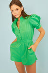 Kelly Green Puff Sleeve Romper