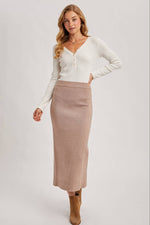 Ribbed Knit Waistband Midi Skirt