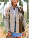 Khaki Houndstooth Color Contrast Textured Patchwork Loose Shacket