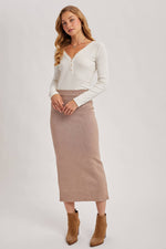 Ribbed Knit Waistband Midi Skirt